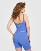 SoftMotion™ Strappy Mid Vest with Built in Bra Shelf with White Logo | Glaucous Blue