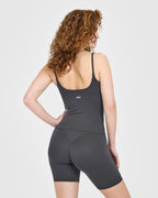 SoftMotion™ Strappy Vest with Built in Bra Shelf with White Logo | Coal