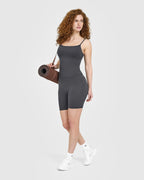 SoftMotion™ Strappy Vest with Built in Bra Shelf with White Logo | Coal