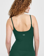 SoftMotion™ Strappy Vest with Built in Bra Shelf with White Logo | Dark Racing Green
