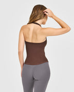 Mellow™ Rib Halter Neck Vest with Built in Bra Shelf | Copper Brown