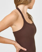 Mellow™ Rib Halter Neck Vest with Built in Bra Shelf | Copper Brown