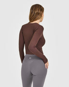 Mellow™ Rib Mid Long Sleeve Cardigan | Copper Brown