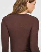 Mellow™ Rib Mid Long Sleeve Cardigan | Copper Brown