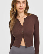 Mellow™ Rib Mid Long Sleeve Cardigan | Copper Brown
