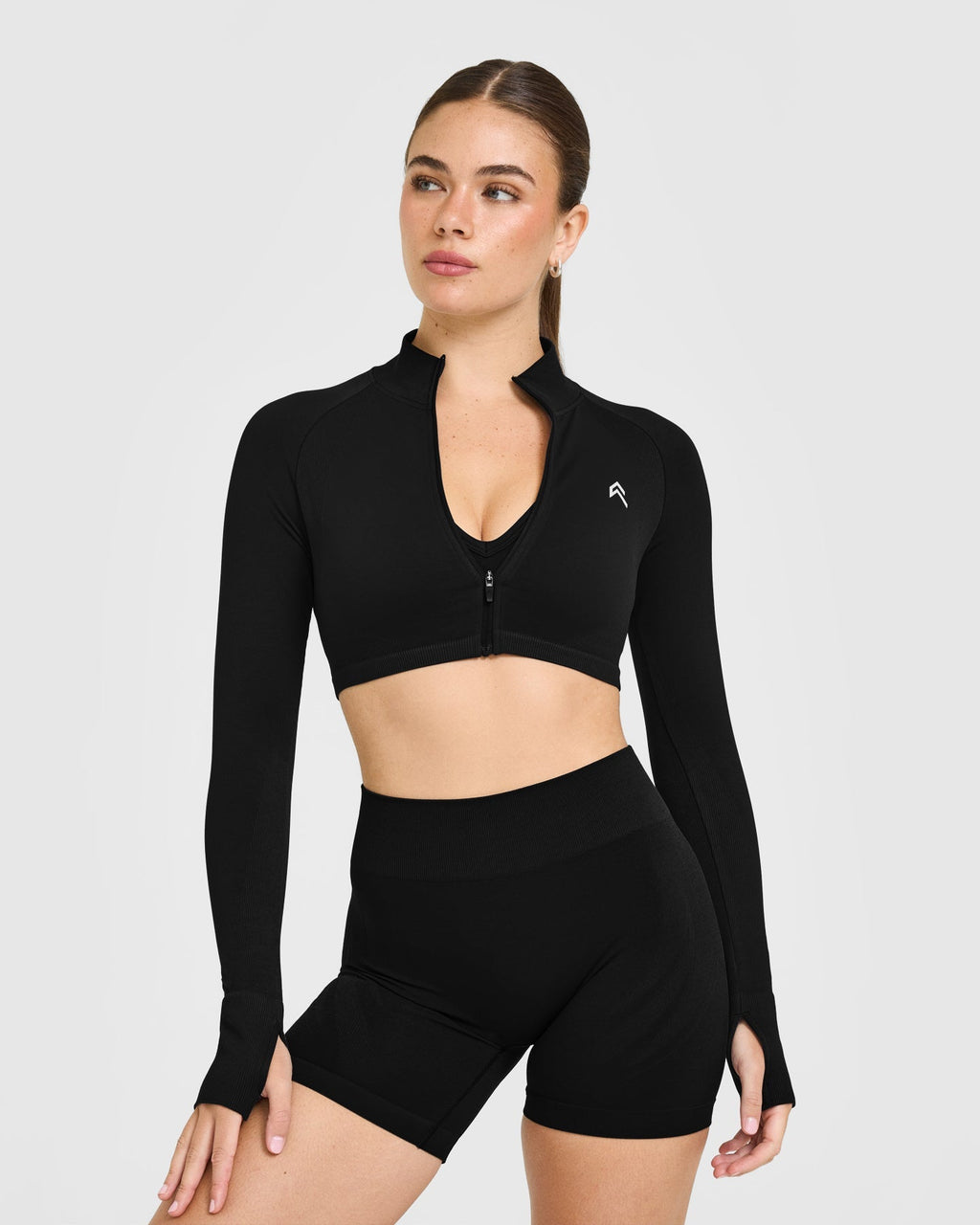 EnhanceLift™ Seamless Crop Jacket with White Logo | Black