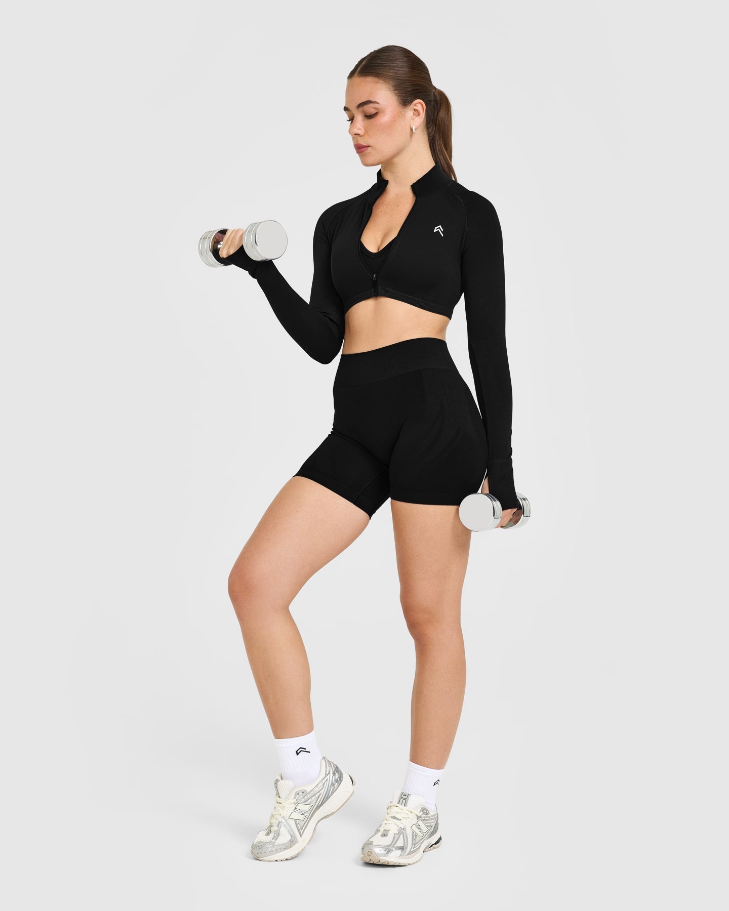 EnhanceLift™ Seamless Crop Jacket with White Logo | Black