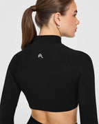 EnhanceLift™ Seamless Crop Jacket with White Logo | Black