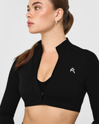 EnhanceLift™ Seamless Crop Jacket with White Logo | Black