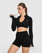 EnhanceLift™ Seamless Crop Jacket with White Logo | Black