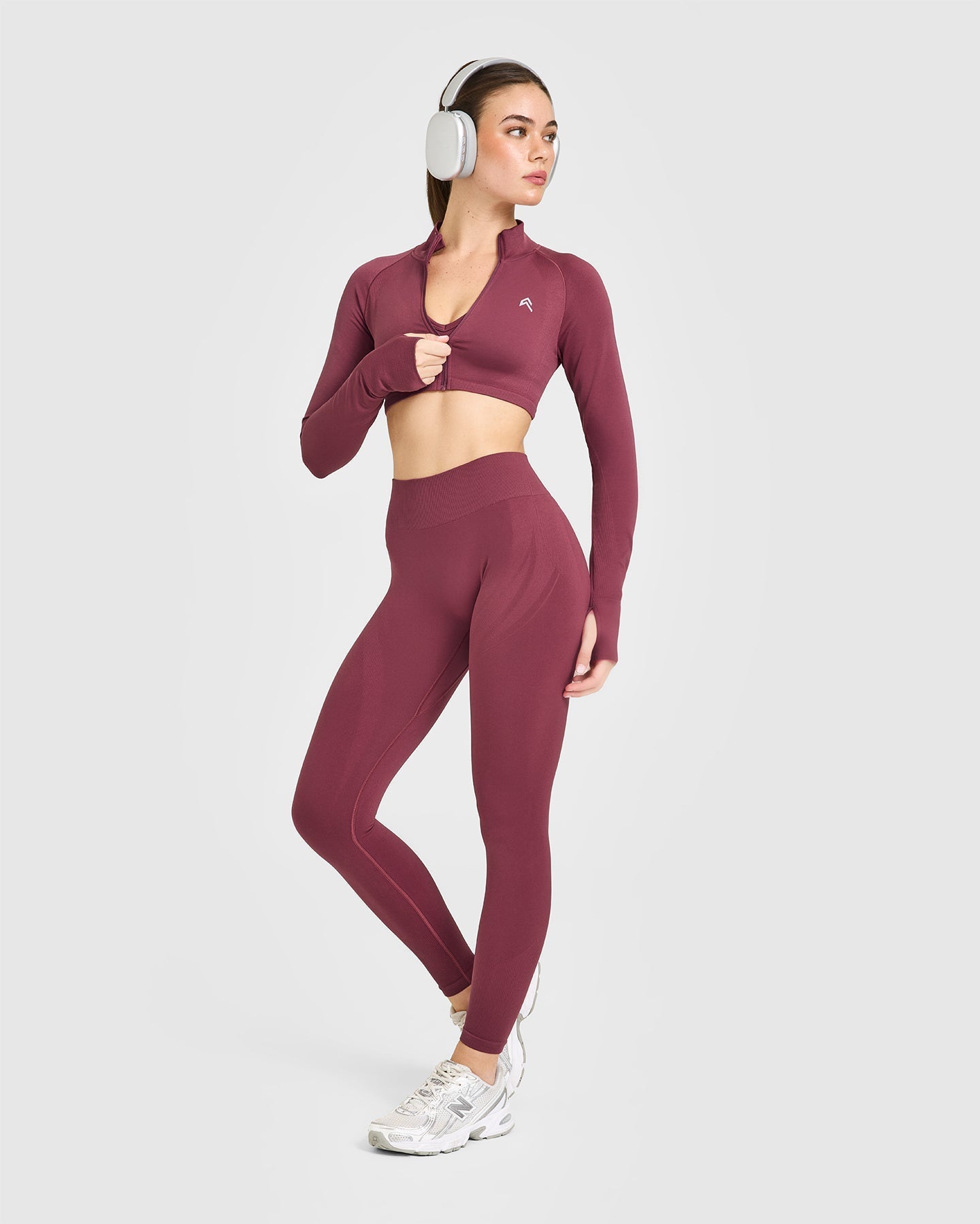 EnhanceLift™ Seamless Crop Jacket with White Logo | Burnt Maroon