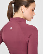 EnhanceLift™ Seamless Crop Jacket with White Logo | Burnt Maroon