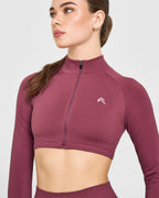 EnhanceLift™ Seamless Crop Jacket with White Logo | Burnt Maroon