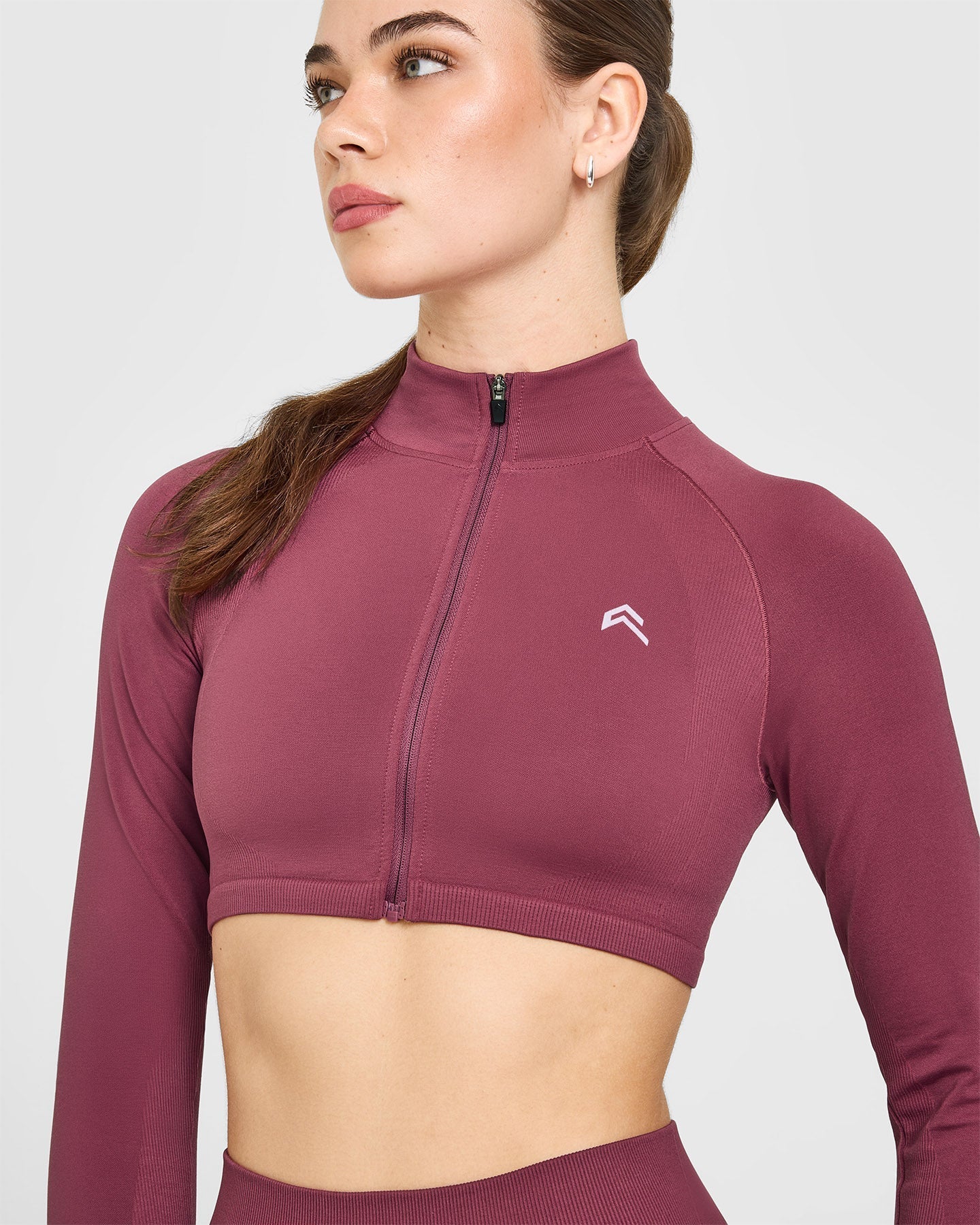 EnhanceLift™ Seamless Crop Jacket with White Logo | Burnt Maroon