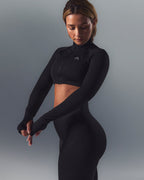 EnhanceLift™ Seamless Crop Jacket with White Logo | Coal
