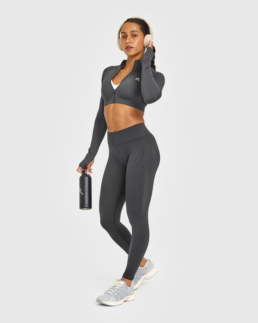 EnhanceLift™ Seamless Crop Jacket with White Logo | Coal