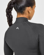 EnhanceLift™ Seamless Crop Jacket with White Logo | Coal