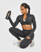 EnhanceLift™ Seamless Crop Jacket with White Logo | Coal