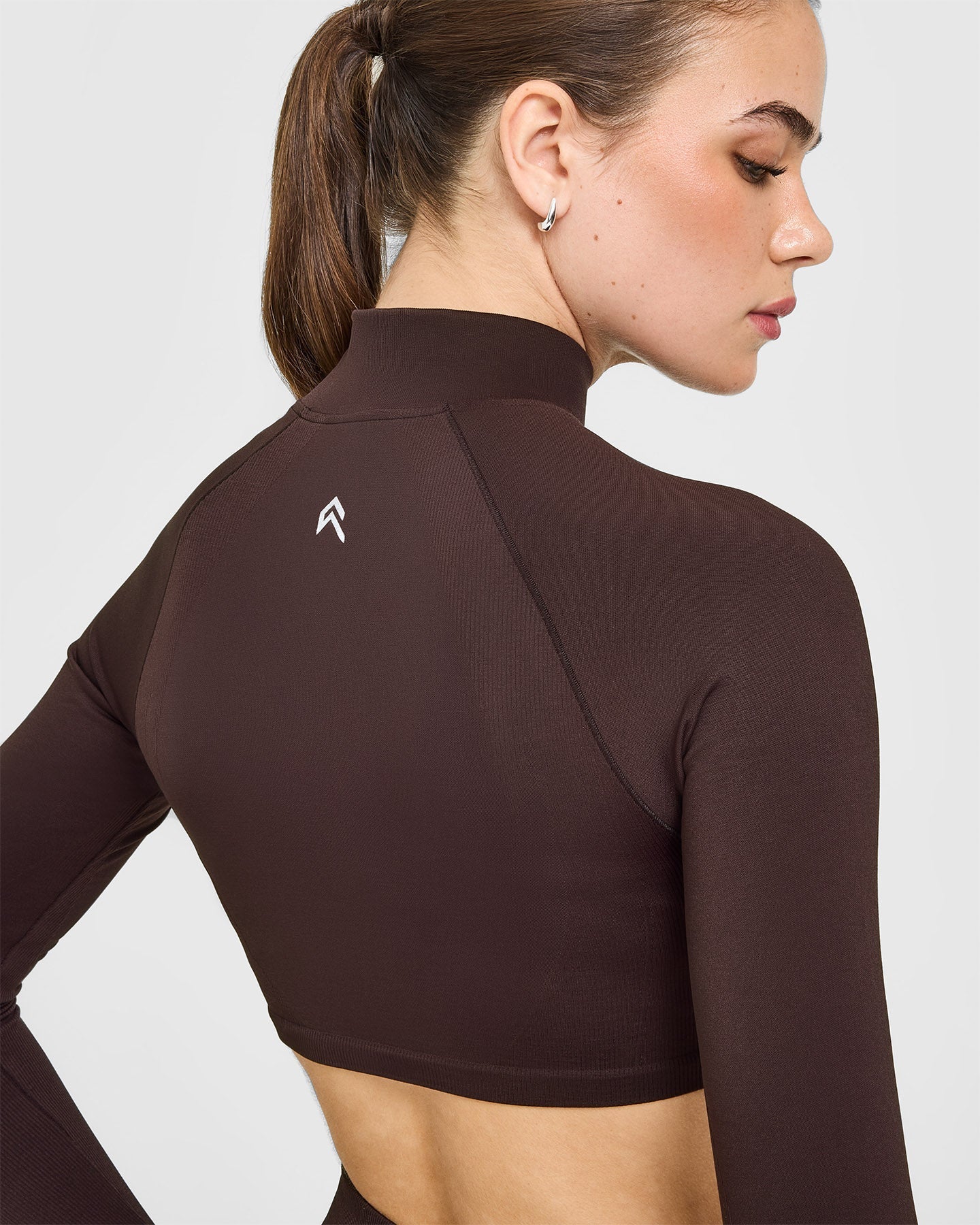 EnhanceLift™ Seamless Crop Jacket with White Logo | Plum Brown