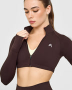 EnhanceLift™ Seamless Crop Jacket with White Logo | Plum Brown