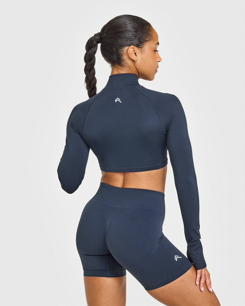 EnhanceLift™ Seamless Crop Jacket with White Logo | True Blue