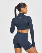 EnhanceLift™ Seamless Crop Jacket with White Logo | True Blue