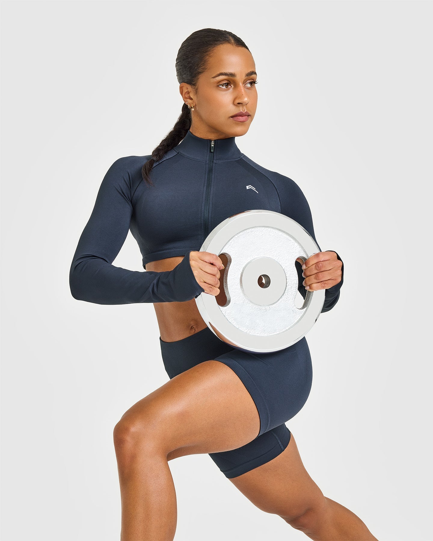 EnhanceLift™ Seamless Crop Jacket with White Logo | True Blue