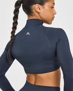 EnhanceLift™ Seamless Crop Jacket with White Logo | True Blue