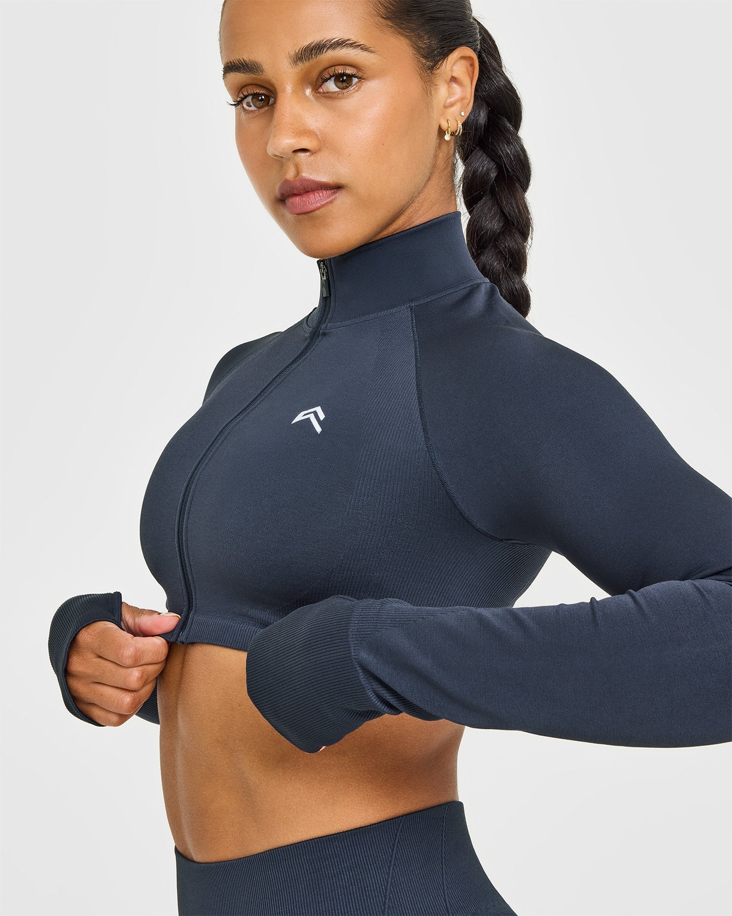 EnhanceLift™ Seamless Crop Jacket with White Logo | True Blue
