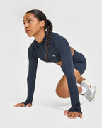 EnhanceLift™ Seamless Crop Jacket with White Logo | True Blue