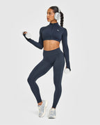EnhanceLift™ Seamless Leggings with White Logo | True Blue
