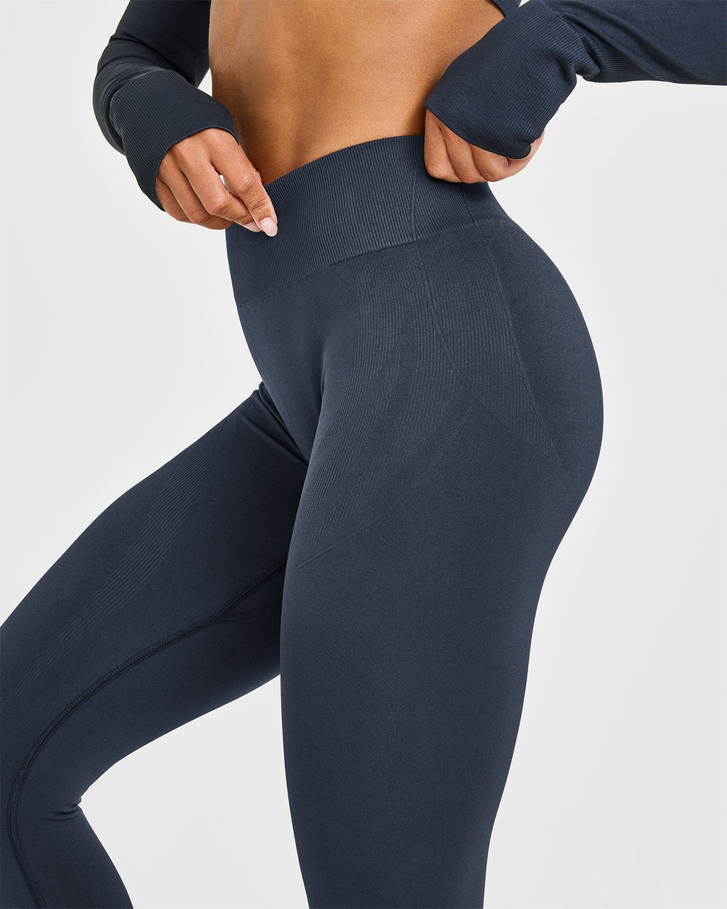 EnhanceLift™ Seamless Leggings with White Logo | True Blue