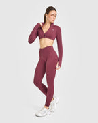 EnhanceLift™ Seamless Leggings with White Logo | Burnt Maroon