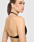 EnhanceLift™ Seamless Minimal Halter Neck Bralette with White Logo | Black