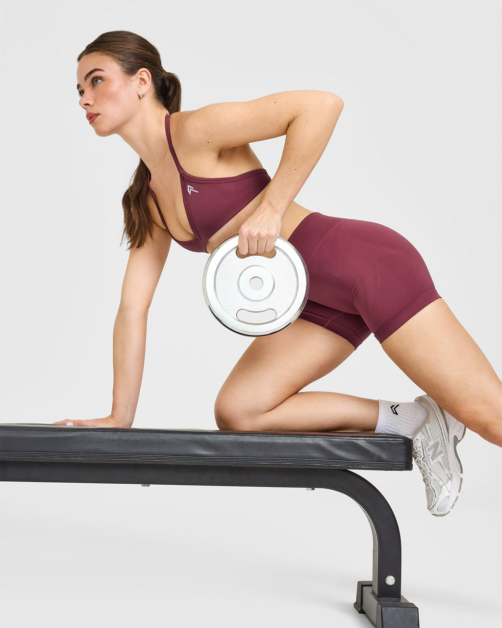 EnhanceLift™ Seamless Minimal Halter Neck Bralette with White Logo | Burnt Maroon