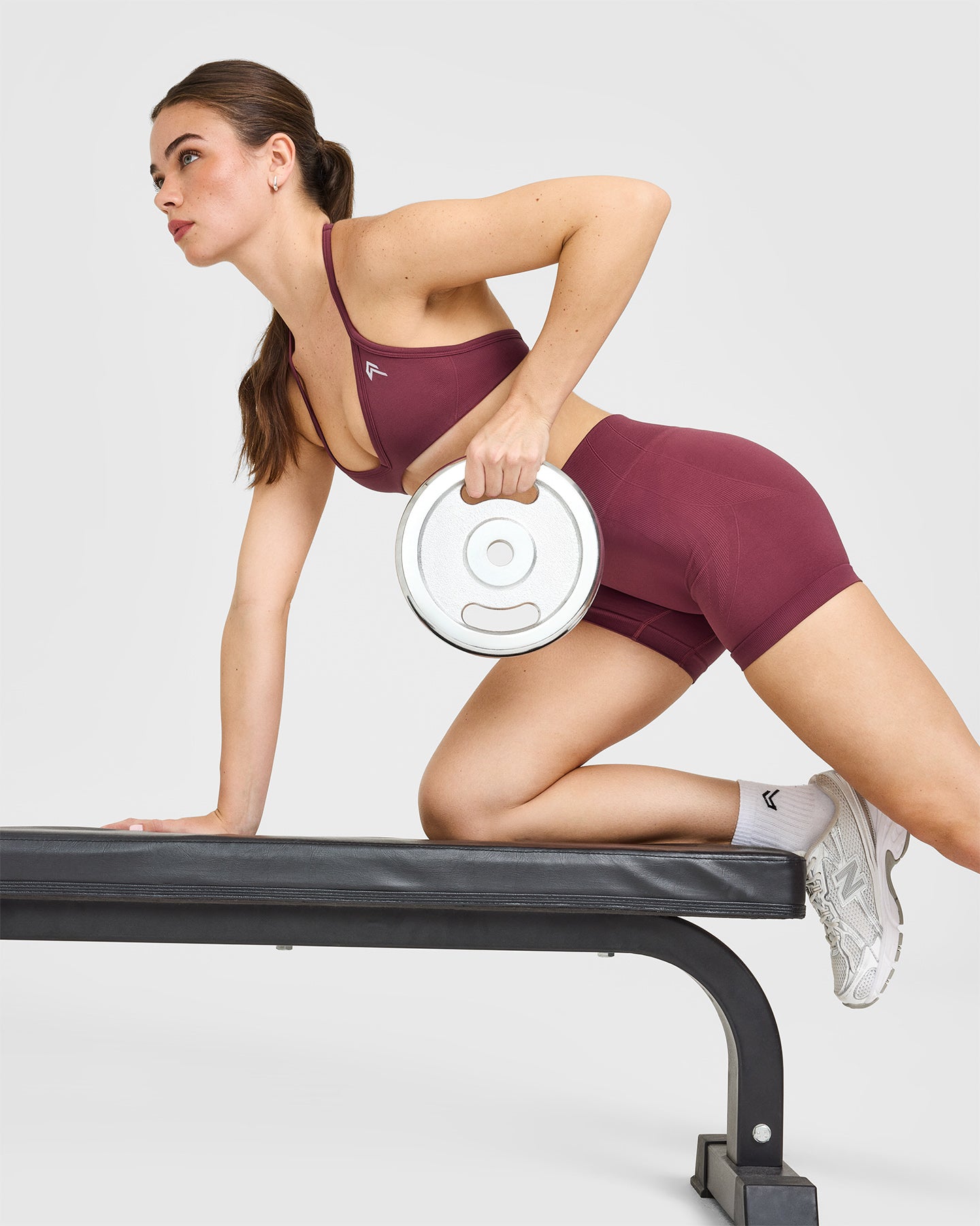 EnhanceLift™ Seamless Minimal Halter Neck Bralette with White Logo | Burnt Maroon