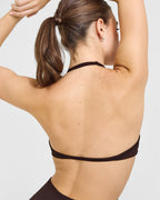 EnhanceLift™ Seamless Minimal Halter Neck Bralette with White Logo | Plum Brown