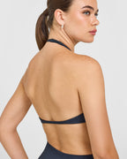 EnhanceLift™ Seamless Minimal Halter Neck Bralette with White Logo | True Blue