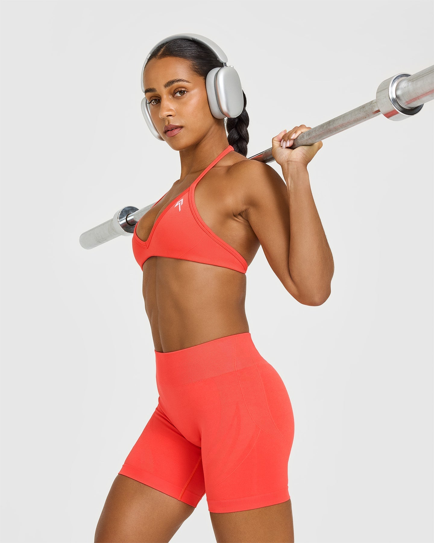 EnhanceLift™ Seamless Shorts with White Logo | Charged Coral