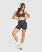 EnhanceLift™ Seamless Shorts with White Logo | Coal