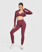 EnhanceLift™ Seamless Strappy Sports Bra with White Logo | Burnt Maroon