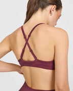 EnhanceLift™ Seamless Strappy Sports Bra with White Logo | Burnt Maroon