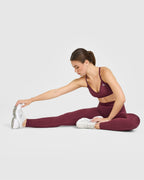 EnhanceLift™ Seamless Strappy Sports Bra with White Logo | Burnt Maroon