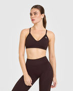EnhanceLift™ Seamless Strappy Sports Bra with White Logo | Plum Brown