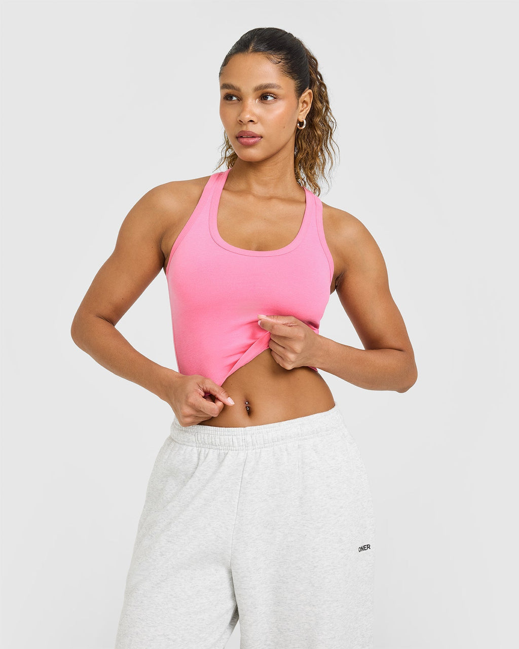 Cotton Fitted Mid Vest | Peony Pink