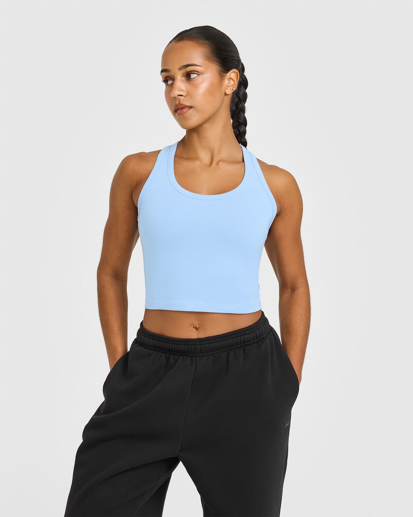 Cotton Fitted Mid Vest | Washed Powdered Blue