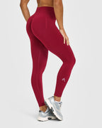 Effortless Seamless Leggings with White Logo | Claret Red