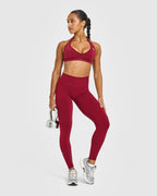Effortless Seamless Leggings with White Logo | Claret Red