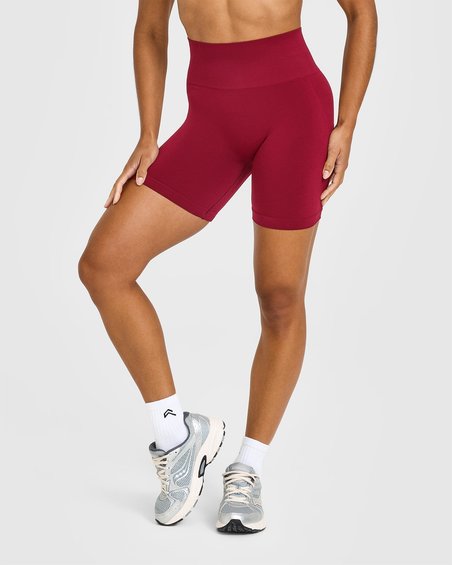 Effortless Seamless Shorts with White Logo | Claret Red