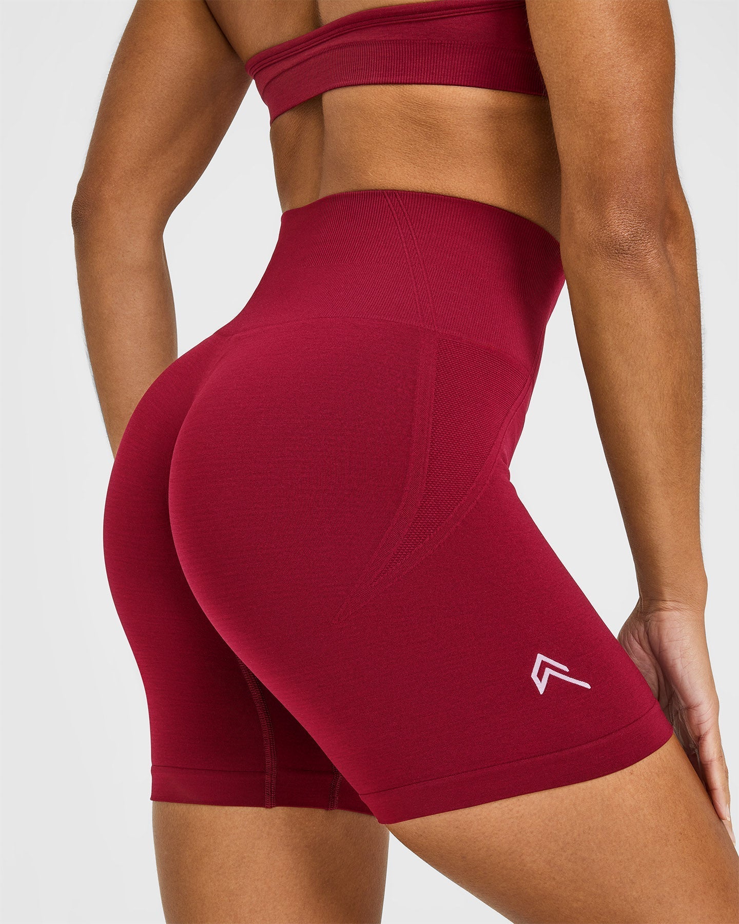 Effortless Seamless Shorts with White Logo | Claret Red